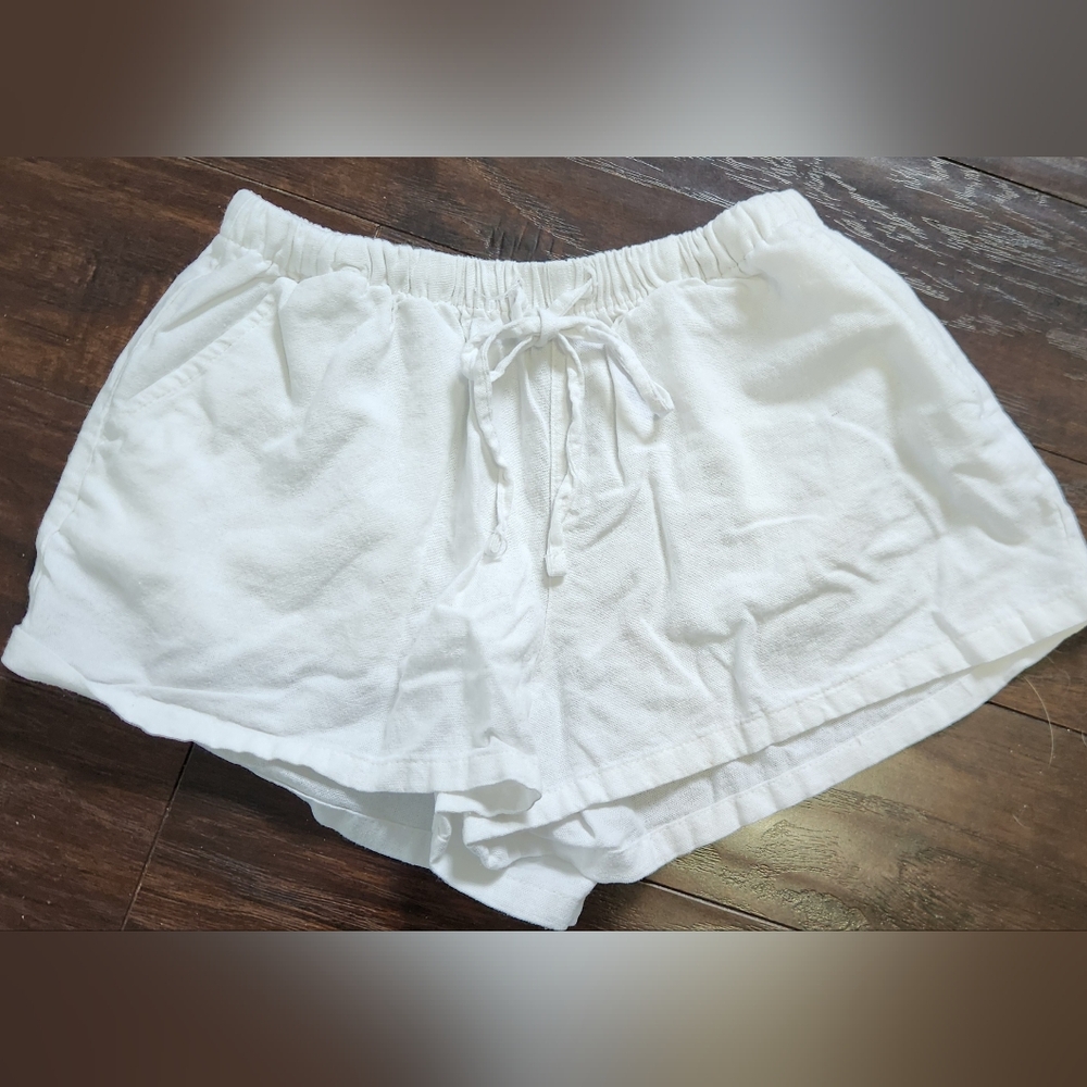 Bluenotes Women’s White Drawstring Linen Short Shorts Sz Xs